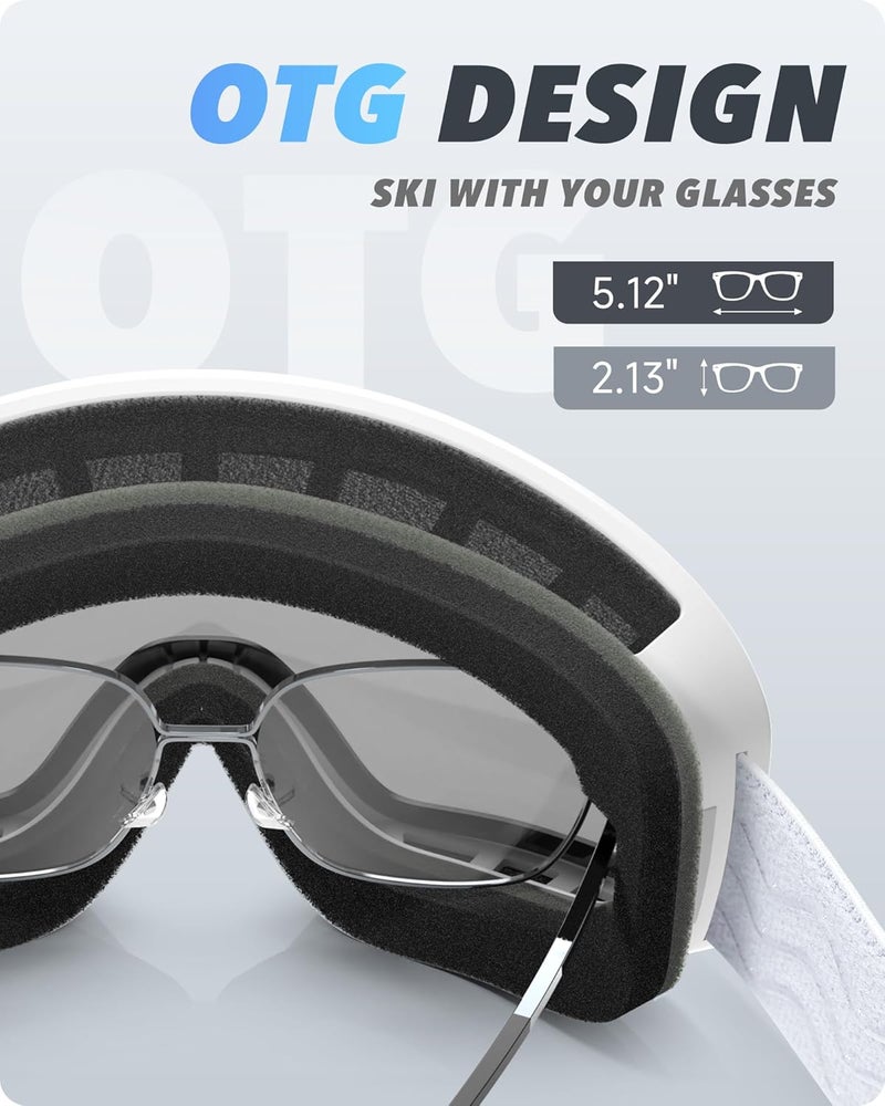 RIOROO Ski/Snowboard Goggles for Men Women, OTG Snow Goggles Anti Fog 100% UV Protection Snowboarding Goggles - Image 4